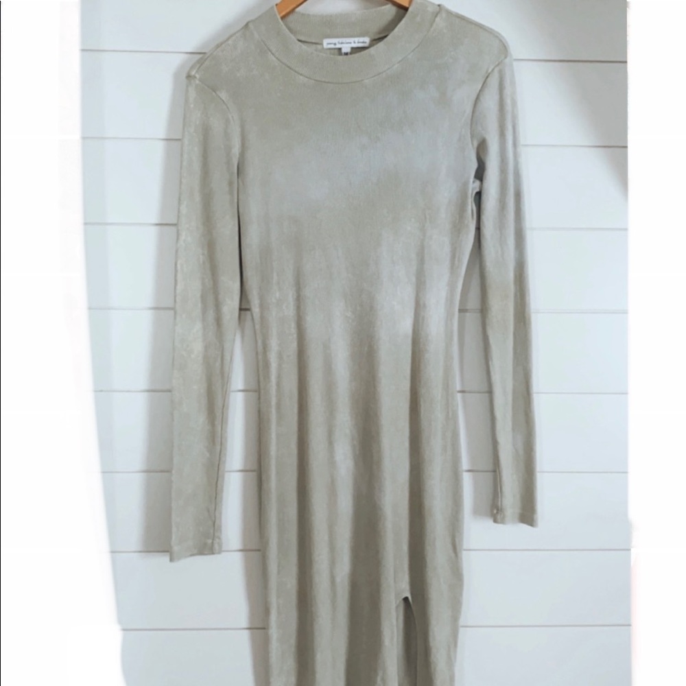 Stone Washed Knit Ribbed Long Sleeve Mini Dress